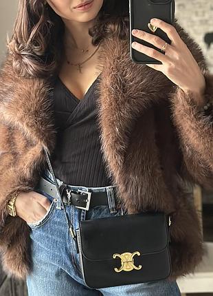 Шоколадна, коричнева штучна шуба еко-хутро коротка