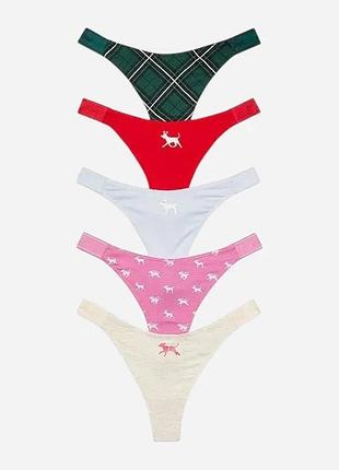 Набір трусиків стрінгів жіночих бавовняних victoria's secret pink 5-pack
