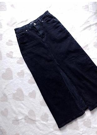 Графитная длинная юбка джинсовая