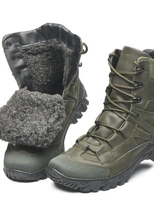 Берці зимові військові шкіряні олива арт-106