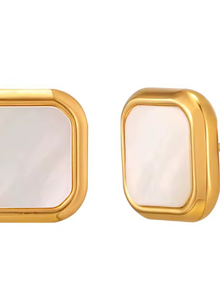 Сережки цвяшки квадрат, медзолото, перламутр мушлі