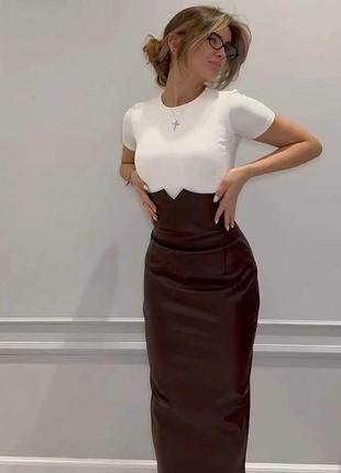 Спідниця кожана довга міді