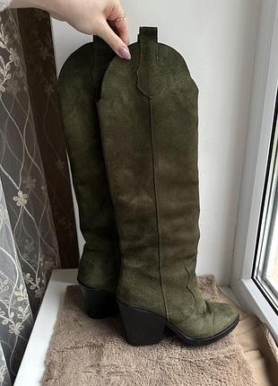 Зеленые демисезонные замшевые сапоги из натуральной замши, 36 размер