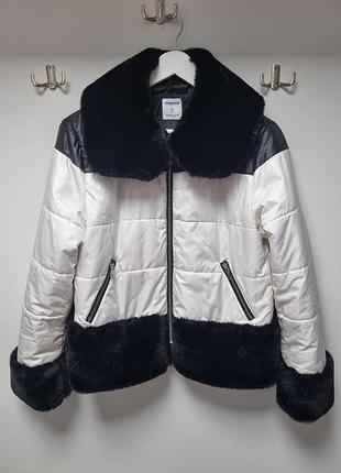 Деми куртка для девочки черно белая с мехом mayoral, 167 cм на с-м