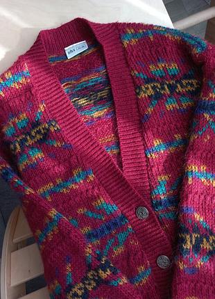 Теплый и яркий винтажный свитер кардиган. 50% мохер. размер хs/ s/ небольшая m-ка.