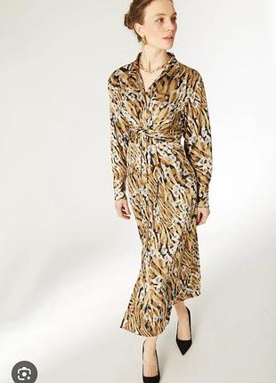 Плаття сорочка атласна довга сукня в тваринний принт