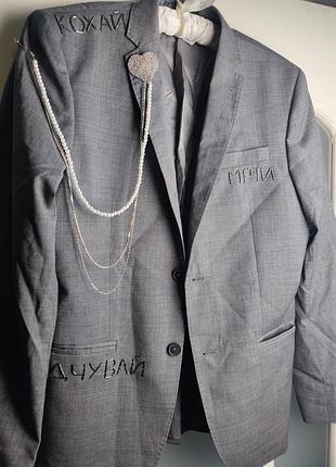 Серый пиджак oversized, апсайкл блейзер