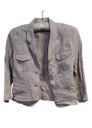 Лляний жінлчий блейзер у стилі сафарі бежевого кольору рукав 3/4 роз.12