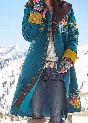 Фентези пальто накидка голубая в цветами этно бохо фолк друид мавка эльза анна холодное сердце костюм карнавал маскарад весна