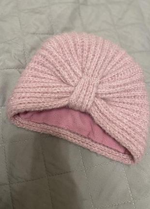 Стильна рожева тепла шапка  для дівчинки 46/48 розмір
