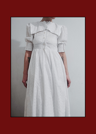 Платье длинное / длинное платье в белом цвете / платье с воротничком / платье с бантом / платье ручной работы / белое платье с воротничком