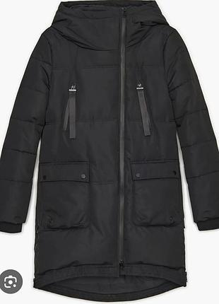 Зимнее женское чёрное пальто куртка парка