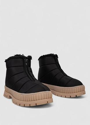 Дутики женские зимние на меху, цвет черно-бежевый!