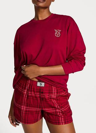 Пижама фланелевая шортиками красная в клетку с камушками от бренда victoria’s secret 🇺🇸 оригинал