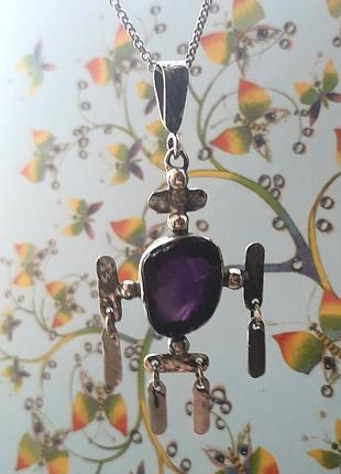 Дизайнерский серебряный 925 кулон с натуральным необработанным аметистом