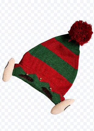 Эльф колпак колпачок помощника санты вязаный  с ушками помпоном и колокольчиками one size