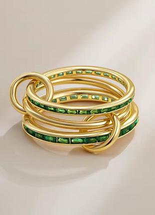 Тройное кольцо зеленых камешков нержавеющая сталь stainless steel