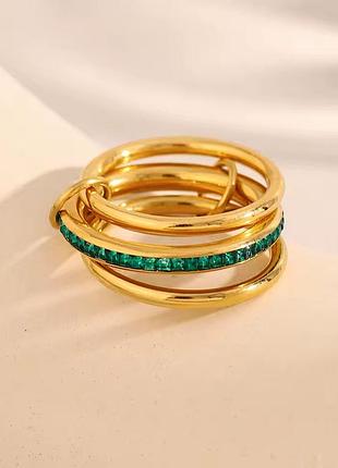 Тройное кольцо зеленых камешков нержавеющая сталь stainless steel