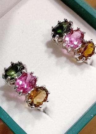 Серьги из серебра с натуральными турмалинами