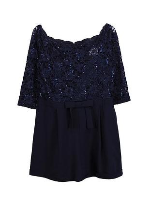 Комбинезон-шорты женский темно-синий коктейльный полиэстер, кружево