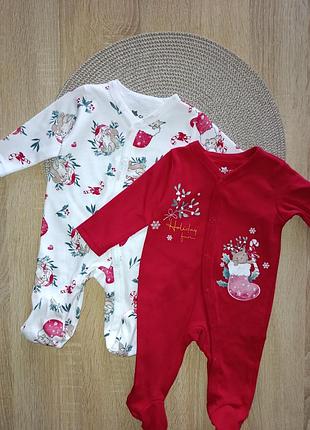 Человечек на новорожденную девочку 0-1 месяц (56 см) с новогодним принтом.