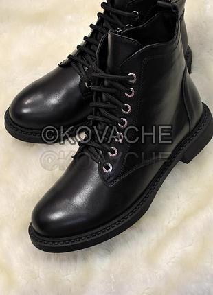 Женские натуральные кожаные ботинки на низком ходу осенние демисезонные средней высоты черные классические базовые размер 37 38 39 40