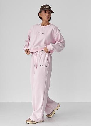 Спортивний костюм із плюшевим начосом з коротким світшотом та штанами палаццо