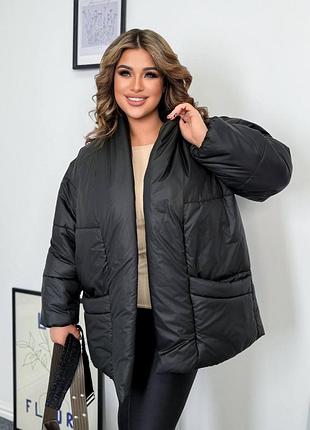 Женская теплая куртка на запах с поясом больших размеров