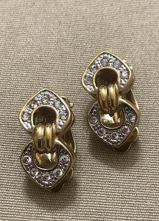 Сережки еліпси позолота фіоніти ювелірна біжутерія