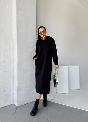 Повсякденна жіноча довга сукня - худі оверсайз з капюшоном та довгим рукавом