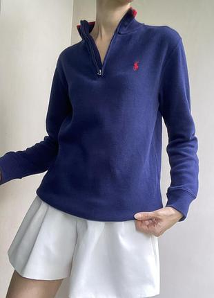 100% бавовна. темно-синій джемпер під горло на змійці з блискавкою люкс бренд