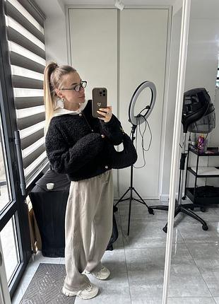 Чорний бомбер тедді, куртка-шубка барашек