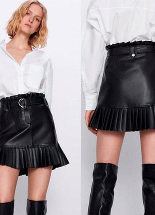 Модная трендовая юбка кожаная эко миди