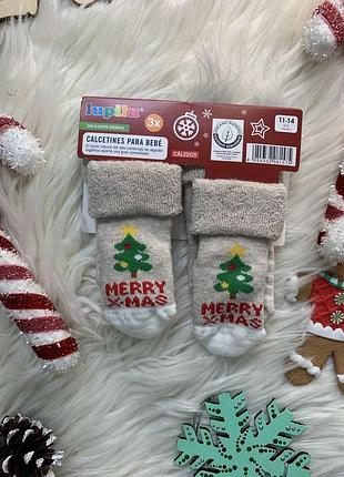 Набор новогодних махровых термошкарпеток младенцам от 0 до 3 мес. (3 пары), бренд lupilu, нитечка
