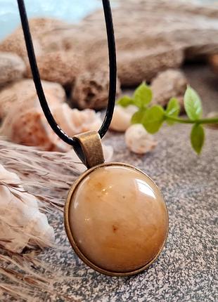 🔺🍋⛓️ роскошный круглый кулон на шнурке натуральный камень желтый нефрит