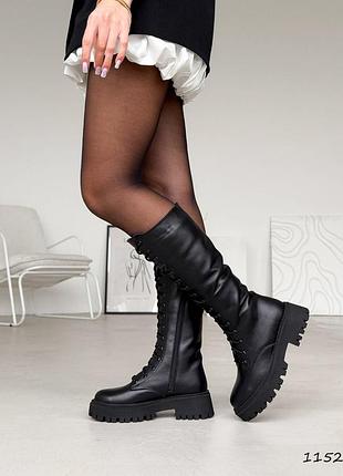 Женские кожаные черные сапоги зимние сапоги теплые на меху натуральная кожа зима