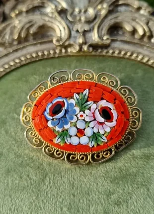 Великолепная винтажная брошь из венецианской мозаики. италия, сер. xx век.