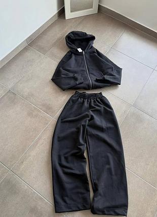 Базовий теплий костюм тринитка на флісі, зіп худі та широкі штани палаццо