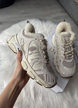 Кросівки зимові теплі діор бежеві чорні