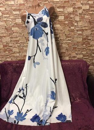 Сарафан р.48-50 с цветочным принтом, длинный на бретелях