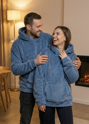 Теплое плюшевое худи парные унисекс женское мужское мягкое кофта с капюшоном зимняя осенняя демисезонная качественная оверсайз свободного кроя тедди