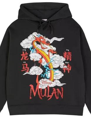 Черное худи на флисе от disney mulan mushu с карманами, размер s/м