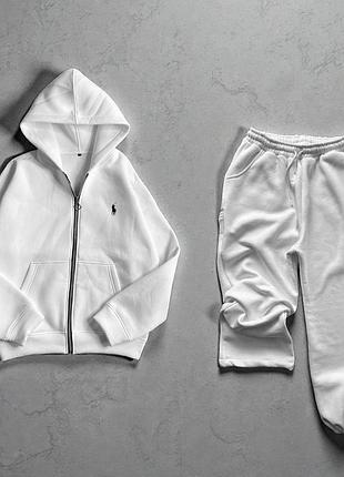 Спортивный костюм женский / мужской белый с капюшоном оверсайз на флисе теплый осенний весенний зимний