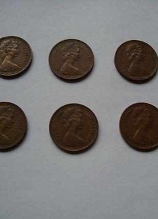 Монета 1 новый пенс new pence 1971 -1973-1977-1979-1980-1981 набор из 6 монет