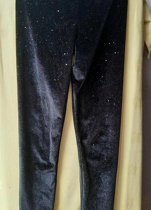 Лосины в блестках велюровые для девочки 8 лет.черные рост 128 см.