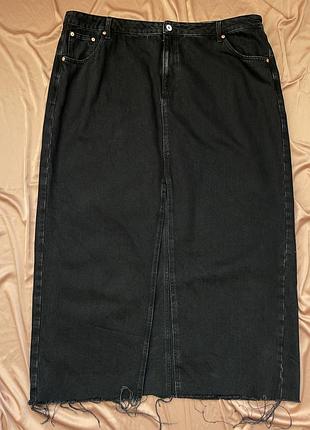 Джинсова чорна довга юбка спідниця з розрізом river island великий розмір батал плюс сайз plus size