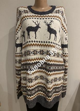 Стильный плотный качественный джемпер на зимне-новоричную тематику большого размера