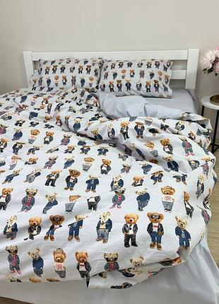 Постельное белье ранфорс premium мишки (полуторный,двуспальный,евро,симейный)