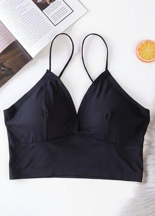 Модный топ в рубчик черный лифчик бюстгальтер лифчик 1032