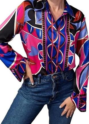Яркая блузка zara в стиле pucci/70-х - новая с бирками размер м